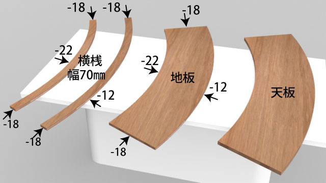 アール材の切り抜き寸法を記した写真